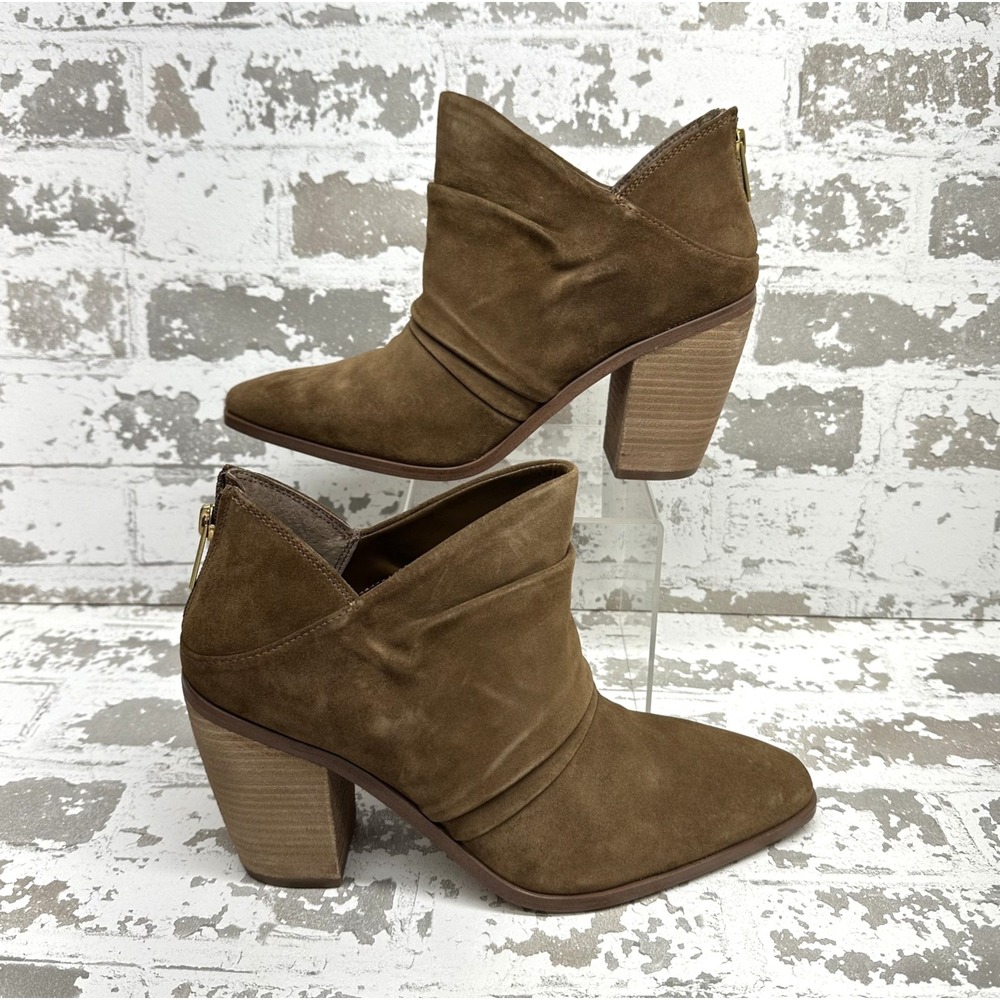 Vince Camuto Boots Womens Size 9.5M Brown Suede Ainsley Ankle Booties Block Heel